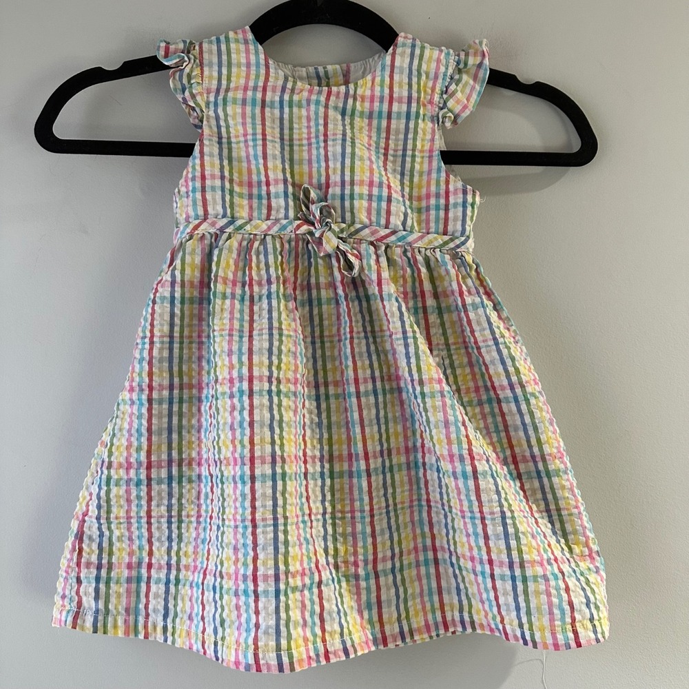 OshKosh Plaid Seersucker Dress Toddler 24M Multicolor Good Flutter Sleeve Bow